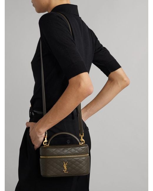 Saint Laurent Brown Gaby Vanity Mini Schultertasche Aus Gestepptem Leder