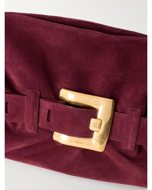 Balmain Purple Anthem Buckled Suede Shoulder Bag