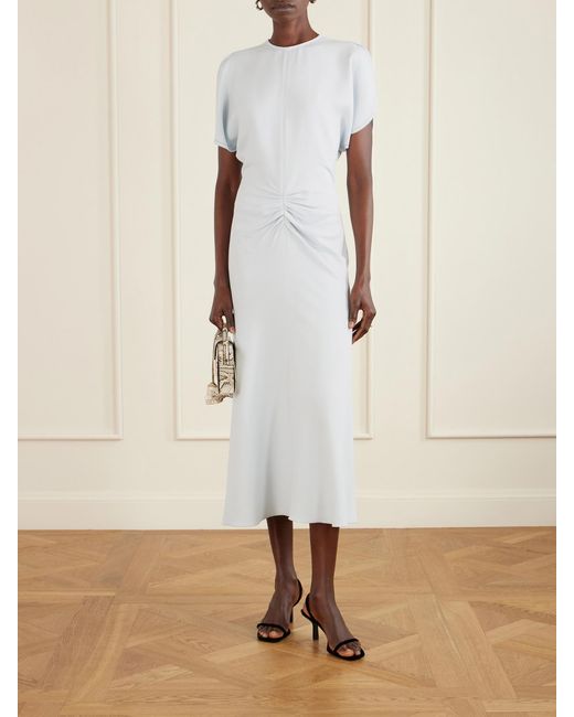 Victoria Beckham White Gathered Crepe Midi Dress
