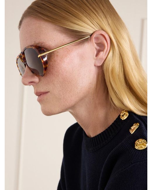 Bottega Veneta Multicolor Drop Aviator-Style Tortoiseshell Acetate Sunglasses