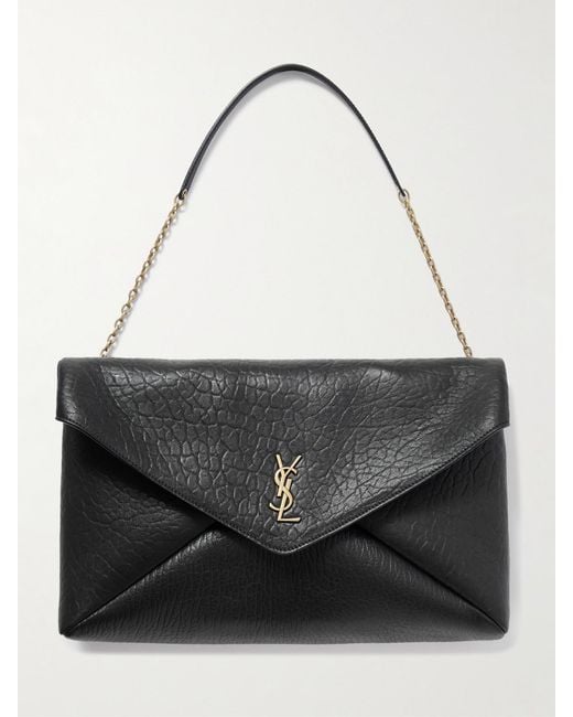 Saint Laurent Black Cassandre Textured-Leather Shoulder Bag