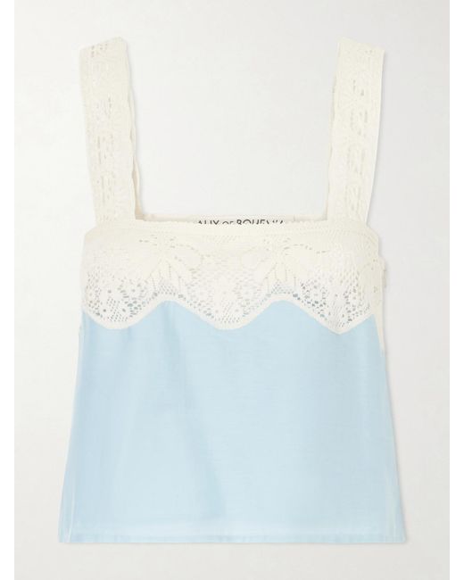 Alix Of Bohemia Blue Mia Sky Prima Cotton And Silk-Blend Lace-Trimmed Tank Top