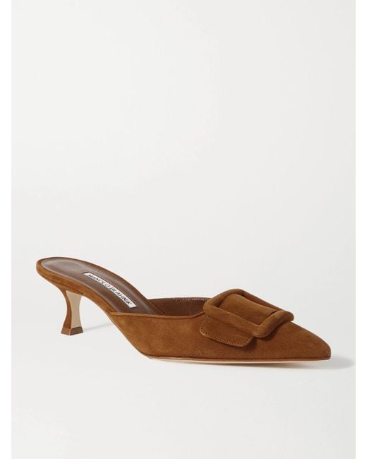 Manolo Blahnik Brown Maysale 50 Mules Aus Veloursleder Mit Schnalle