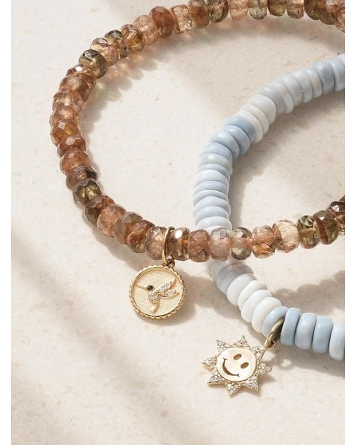 Sydney Evan Natural Small Happy Face Set Of Two 14-Karat, Opal And Andalusite Bracelets