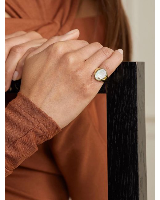 Yvonne Léon Natural 9-Karat, Mother-Of-Pearl And Diamond Signet Ring