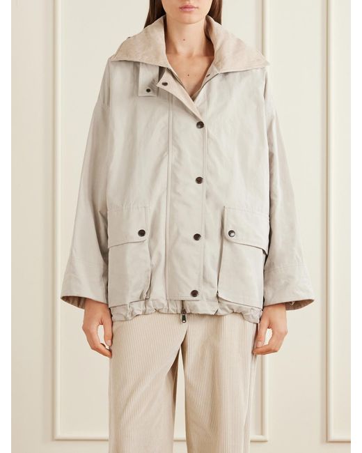 Brunello Cucinelli Natural Corduroy-Trimmed Cotton And Linen-Blend Coat