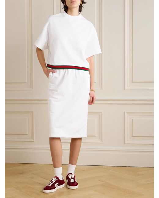 Gucci Striped Cotton-Jersey Skirt in White | Lyst