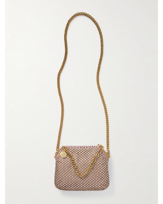 Stella McCartney Natural Falabella Tiny Crystal-Embellished Satin Shoulder Bag