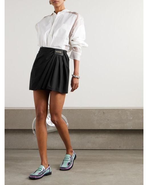 Loewe Black Draped Cotton And Silk-Blend Twill Mini Skirt
