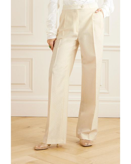 Etro Natural Pleated Cotton And Wool-Blend Jacquard Wide-Leg Pants