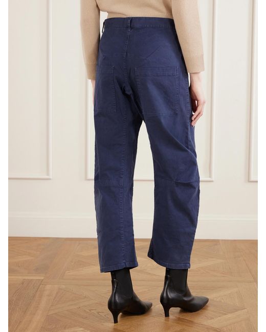 Nili Lotan Blue Shon Cotton-Blend Twill Barrel-Leg Pants