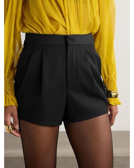 Saint Laurent Black Shorts Aus Grain De Poudre Aus Wolle Mit Falten
