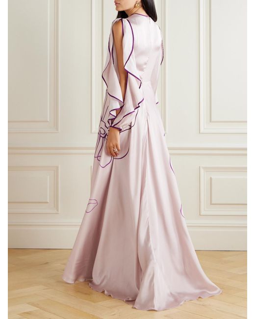 Costarellos Pink Priela Robe Aus Satin Mit Blumenprint Und Volants