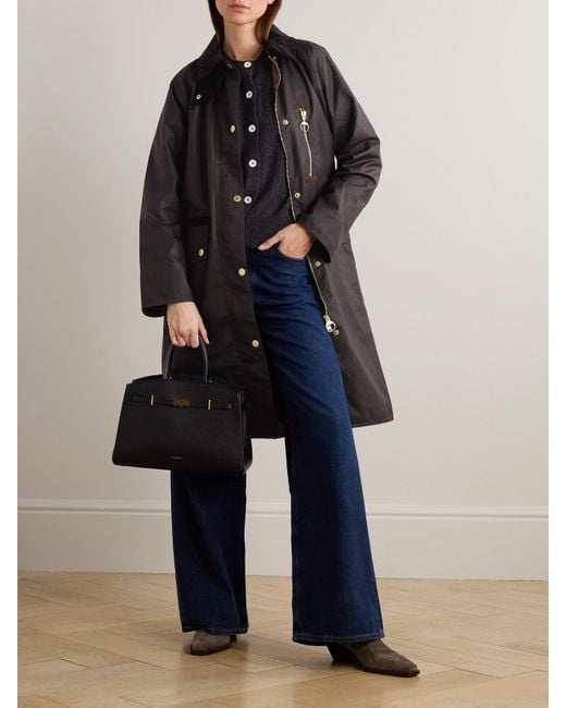 Barbour Black Evette Corduroy-Trimmed Waxed-Cotton Trench Coat