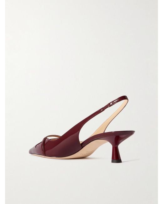 Jimmy Choo Brown Amita 45 Faux Pearl-Embellished Patent-Leather Slingback Pumps