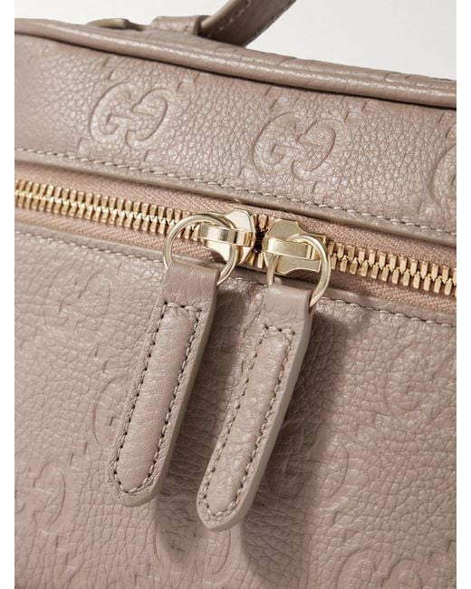 Gucci Natural Gg Emblem Mini Schultertasche Aus Strukturiertem, Geprägtem Leder