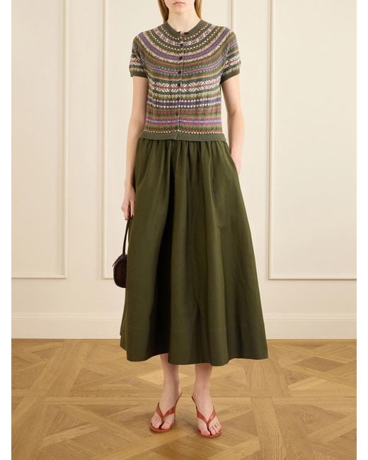 Polo Ralph Lauren Green Striped Wool, Cotton And Cashmere-Blend Midi Dress
