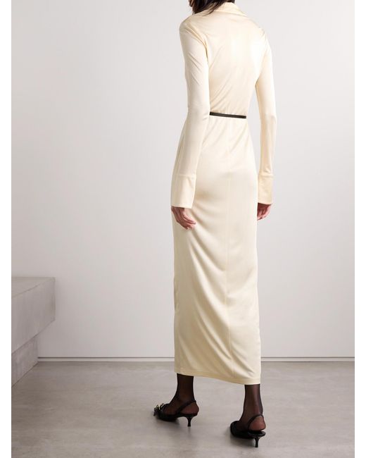 Givenchy Natural Voyou Belted Satin-Jersey Midi Dress