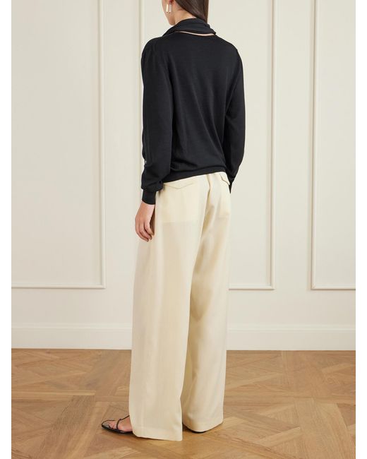 Jil Sander Blue Embellished Scarf-Detailed Wool Sweater