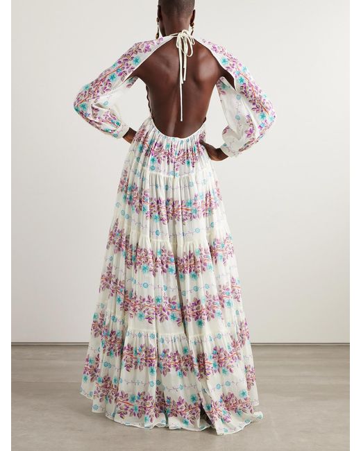 Etro White Floral-Print Cotton-Gauze Maxi Dress