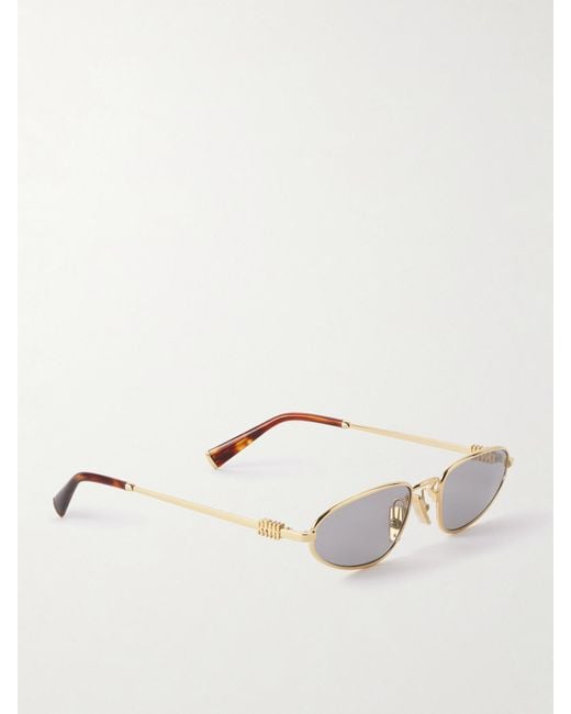 Miu Miu Metallic Goldfarbene Sonnenbrille Mit Ovalem Rahmen