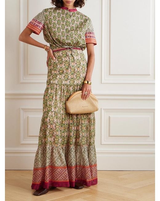 Saloni Green Jude Cropped Printed Cotton-Poplin Shirt