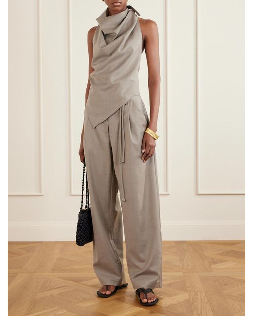 St. Agni Natural Pleated Wool-Blend Barrel-Leg Pants