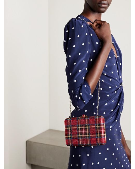 Judith Leiber Red Tartan Goldfarbene Clutch Mit Kristallen