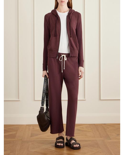 James Perse Purple Cropped Cotton-Terry Wide-Leg Track Pants