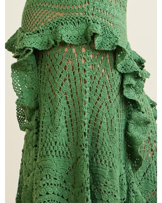 Ulla Johnson Green Floretta Ruffled Crocheted Cotton Midi Skirt