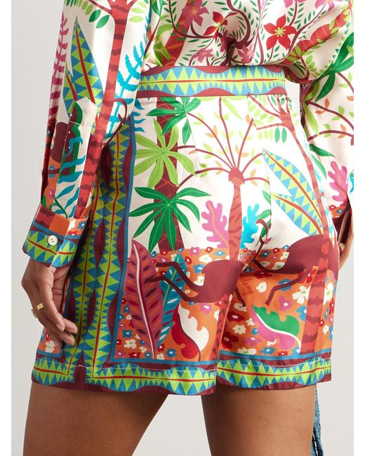 Emporio Sirenuse White Louis Barthélemy Pleated Printed Silk-Twill Shorts