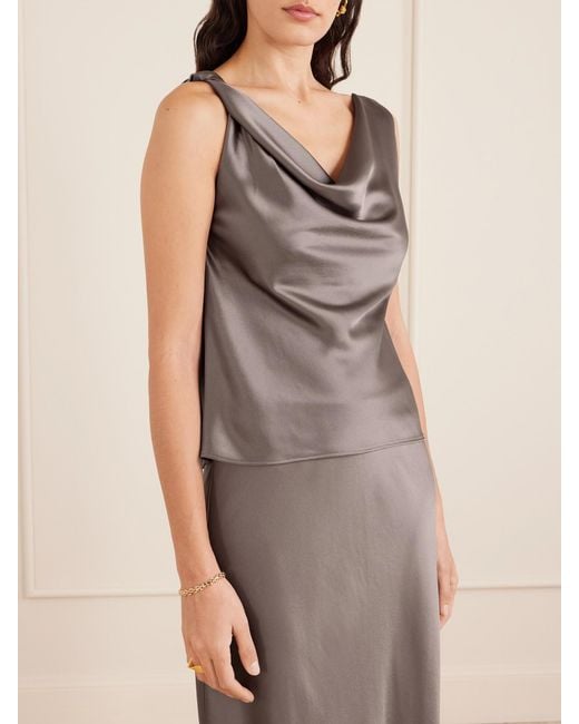 Leset Gray Barb Draped Satin Blouse