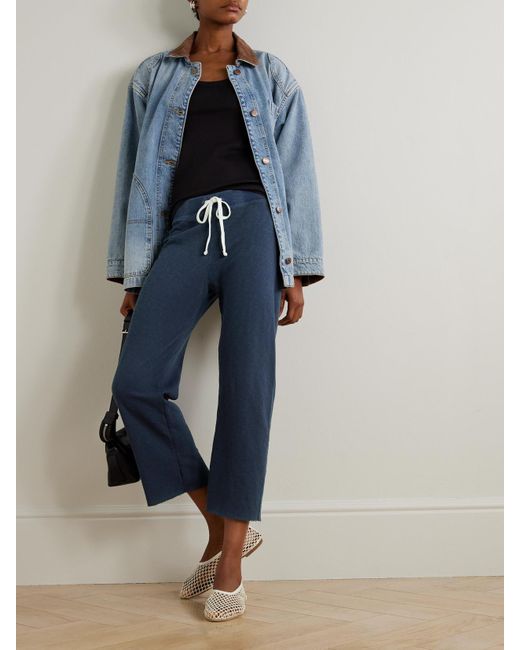 James Perse Blue Cropped Brushed Cotton-Terry Track Pants