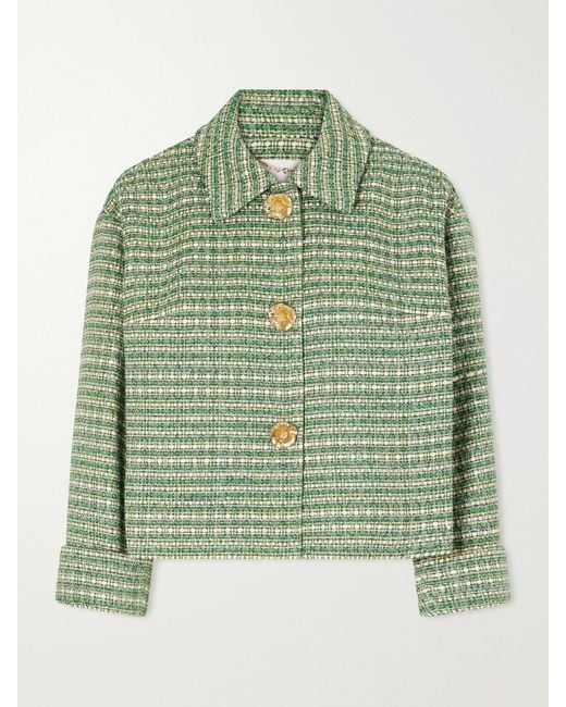 Carolina Herrera Green Cotton-Blend Tweed Jacket