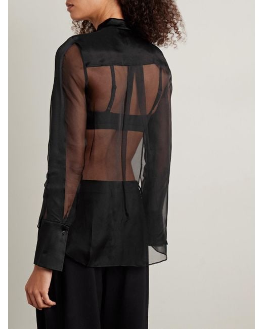 Twp Black Peyton Pintucked Silk-Organza And Satin Blouse