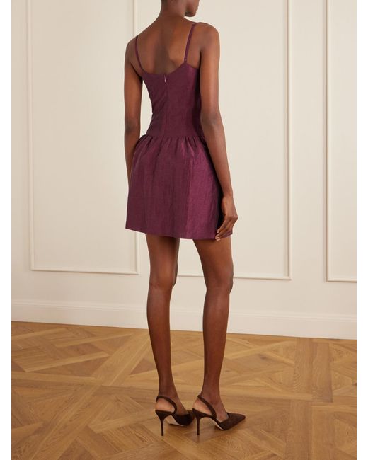 ShuShu/Tong Purple Bead And Sequin-Embellished Plissé Linen-Blend Mini Dress
