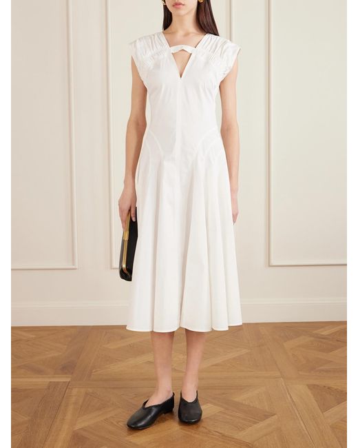 Proenza Schouler White Manoela Ruched Paneled Cotton-Blend Poplin Midi Dress