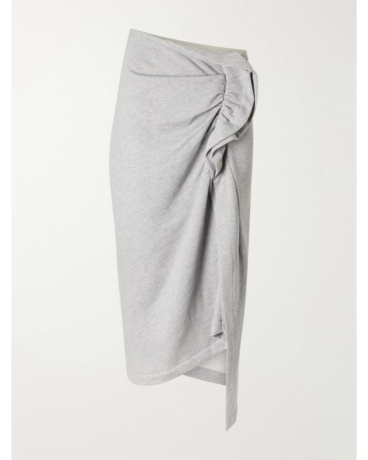 Dries Van Noten Gray Draped Cotton-Jersey Midi Skirt