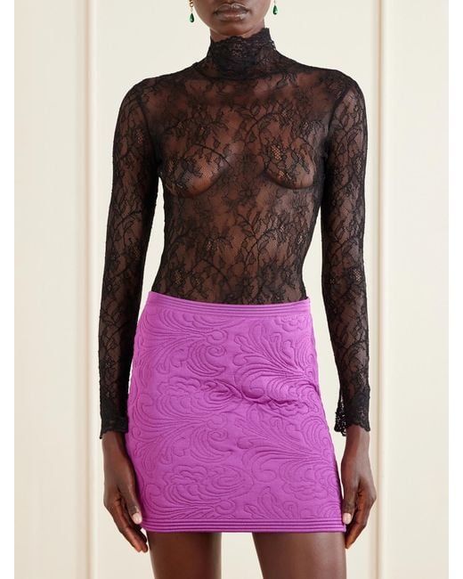 Valentino Garavani Black Scalloped Lace-Jersey Bodysuit