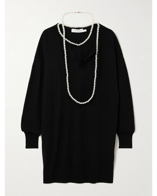 Zimmermann Black Crush Faux Pearl-Embellished Wool Mini Dress