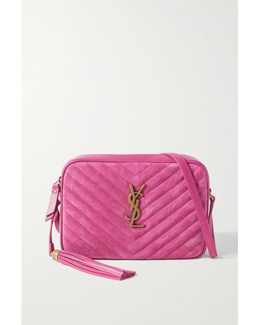 Saint Laurent Lou Leathertrimmed Quilted Suede Shoulder Bag in Pink