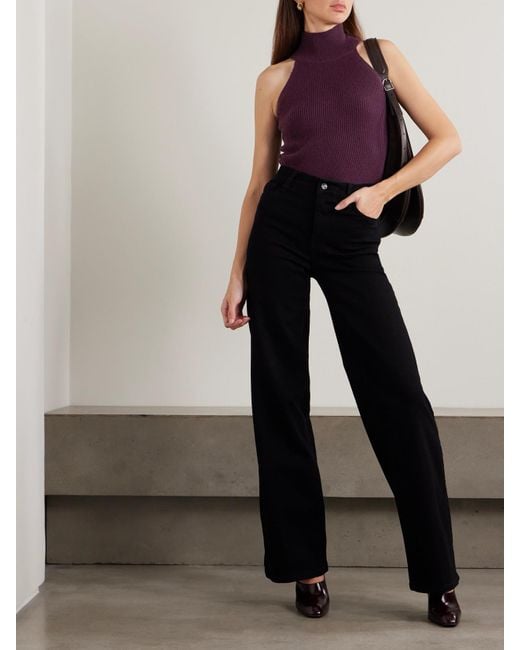 Lisa Yang Purple Freya Ribbed Cashmere Turtleneck Tank