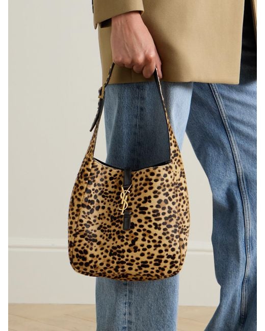 Saint Laurent White Le 5 À 7 Supple Small Leather-Trimmed Leopard-Print Pony Hair Shoulder Bag