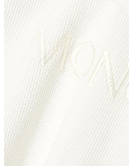 Moncler White Embroidered Ribbed Stretch-Cotton Tank