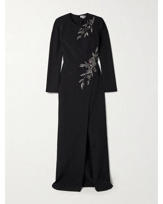 Zuhair Murad Black Embellished Draped Cady Gown