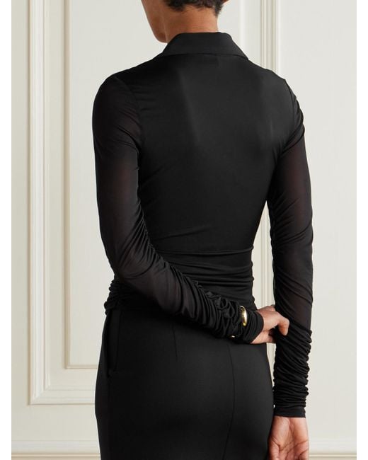 Max Mara Black Wickelbluse Aus Stretch-Jersey Mit Applikation
