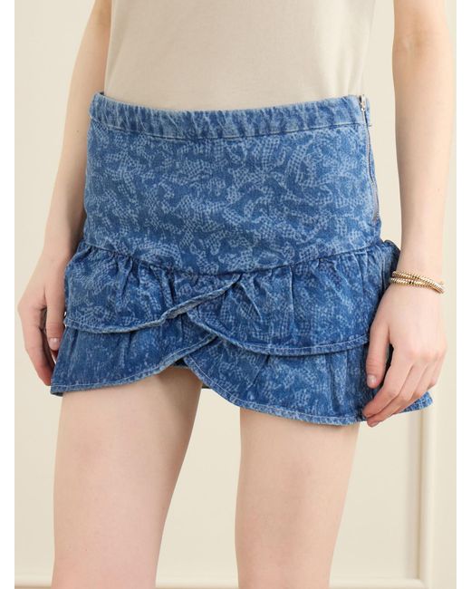 Isabel Marant Blue Leyje Ruffled Printed Cotton Mini Skirt
