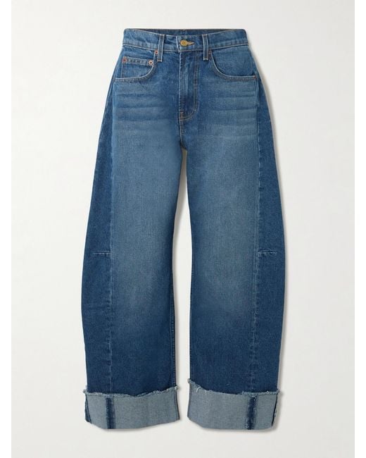B Sides Blue Relaxed Lasso Frayed Mid-Rise Barrel-Leg Jeans