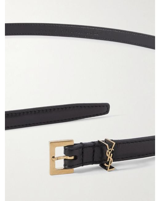 Saint Laurent White Cassandre Leather Belt