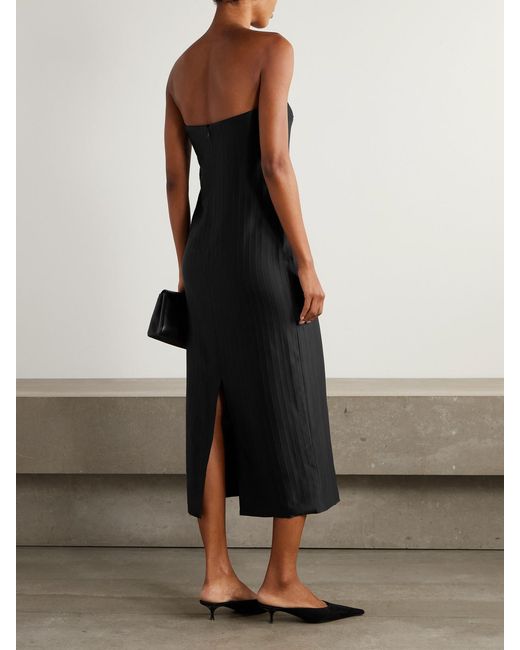 Loulou de Saison Black Giulia Strapless Paneled Satin Midi Dress